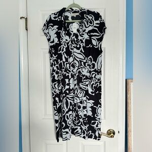 LOFT Black and White Floral Midi Dress